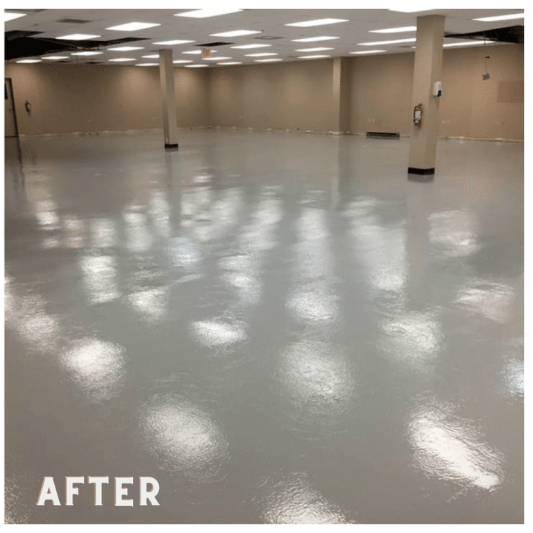 Industrial Polyurethane coatings | Industrial Poly Floor with a smooth and glossy surface in shades of gray. The flooring is highly durable and ideal for commercial and industrial settings, providing a polished and finished look to the space.